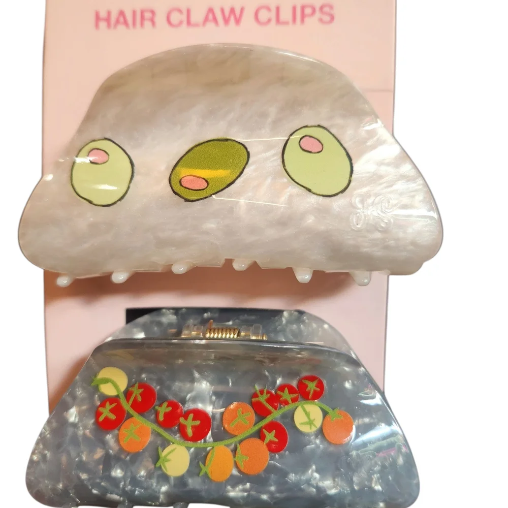 Frasier Sterling Olive and Tomato Large Hair Clip Set - Picture 3 of 5